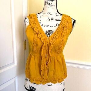 MISS CHEVOUS MUSTARD BUTTON BLOUSE